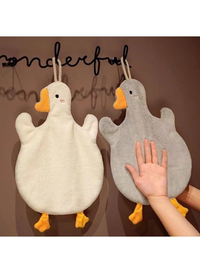 مناشف يد لطيفة على شكل أوزة، قطعتان مع حلقة تعليق، مناشف يد سميكة ماصة من الألياف الدقيقة، ناعمة وسريعة الجفاف، مناشف يد للأطفال برسومات حيوانات كرتونية، مناسبة للمطبخ والحمام - Image 1